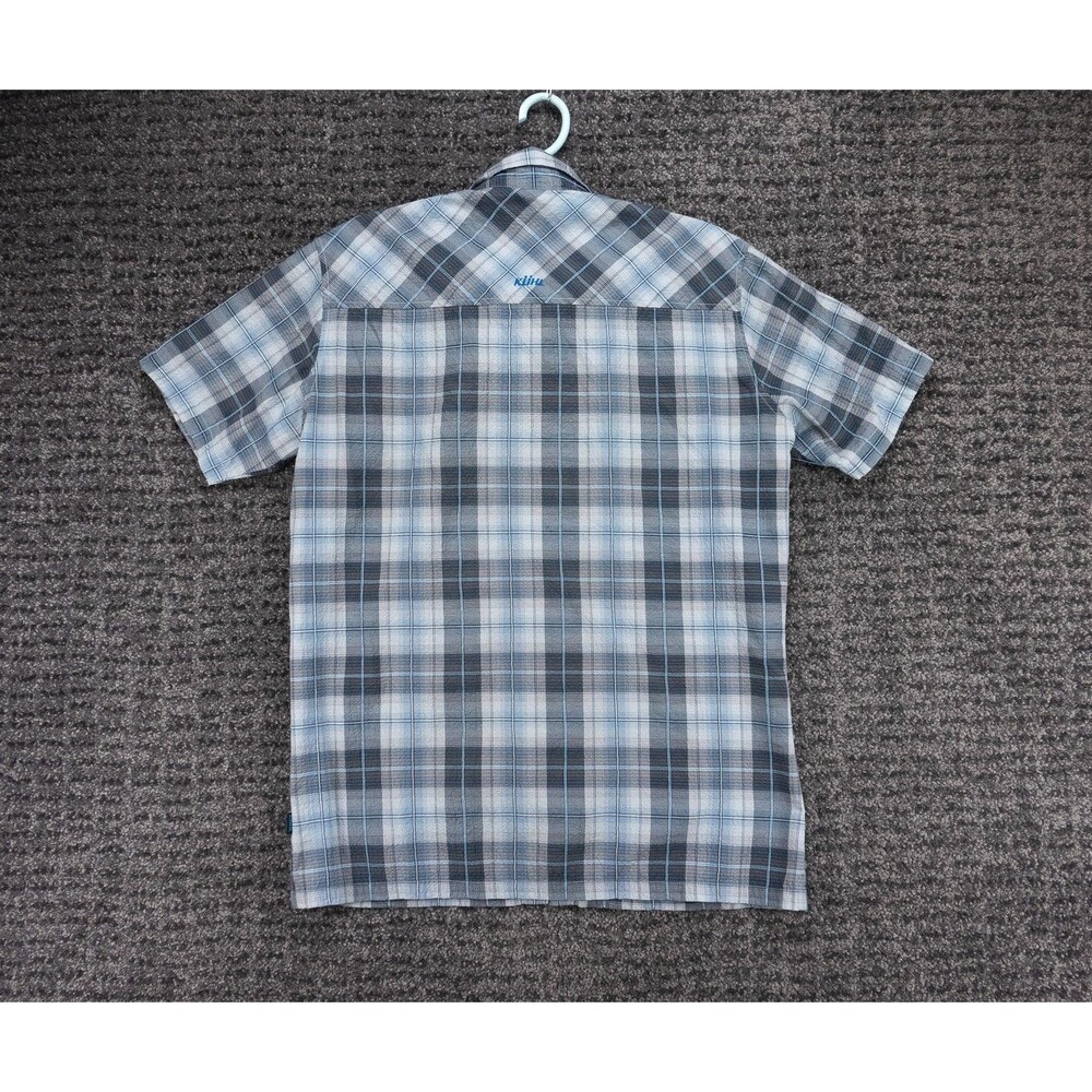 Kuhl Shirt Mens Medium Blue Gray Plaid Seersucker Short Sleeve Gorpcore Outdoor - Picture 9 of 10